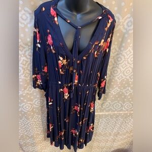 Blue soft floral dress w/ neck tie